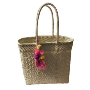Woven Tote Bag with Colorful Tassels